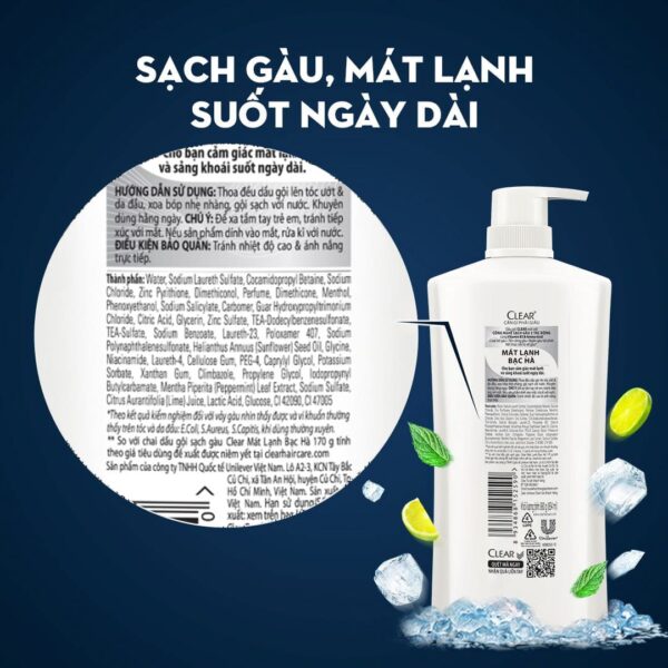 Dầu gội Clear bạc hà 630g TẶNG KÈM dầu xả Dove 140g