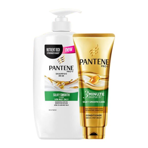 Dầu gội Pantene suôn mượt óng ả 650ml+ Dầu xả Pantene 3 phút suôn mượt óng ả 150ml