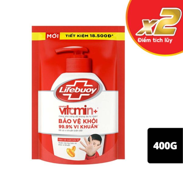 Nước Rửa Tay Lifebuoy Bạc Bảo Vệ Diệt Khuẩn Túi 400G