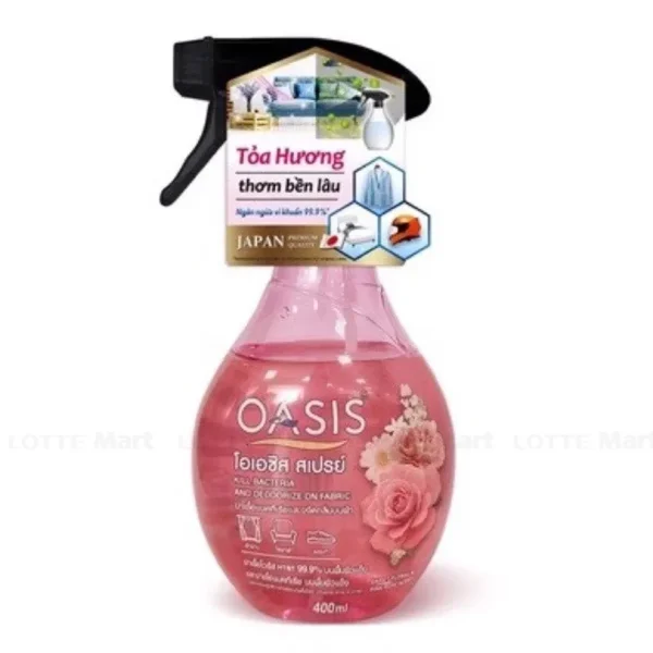 Xịt Khử Mùi Và Ngăn Ngừa Vi Khuẩn Trên Vải Oasis Hương Hoa Hồng Chai 400ml