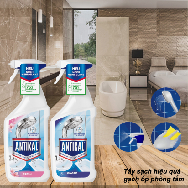 Xịt tẩy cặn canxi vách kính sen vòi đa năng Antikal hương Hoa - Chai 700 ml