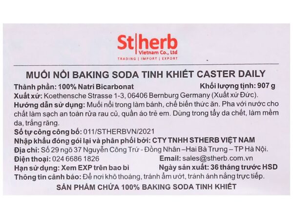 Bột rửa hoa quả baking soda tinh khiết Caster Daily hộp 907g