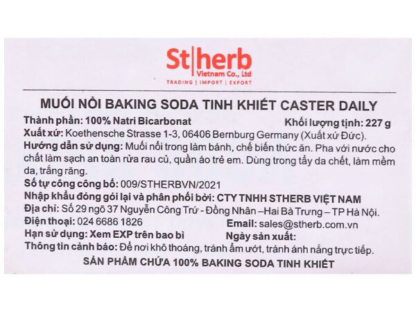 Bột rửa hoa quả baking soda tinh khiết Caster Daily hộp 227g