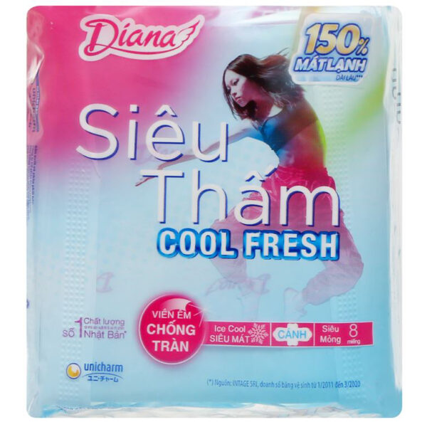 Băng vệ sinh Diana Cool Fresh siêu thấm siêu mỏng cánh 8 miếng