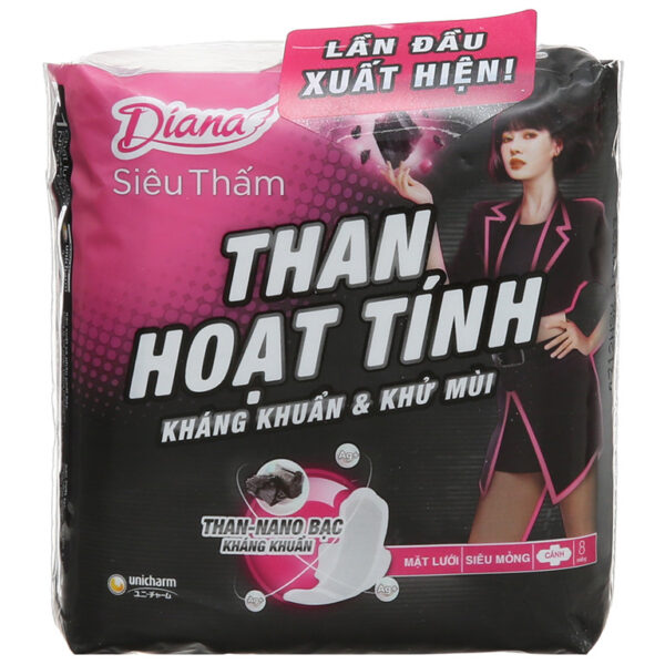 Băng vệ sinh Diana siêu thấm than hoạt tính siêu mỏng cánh 8 miếng