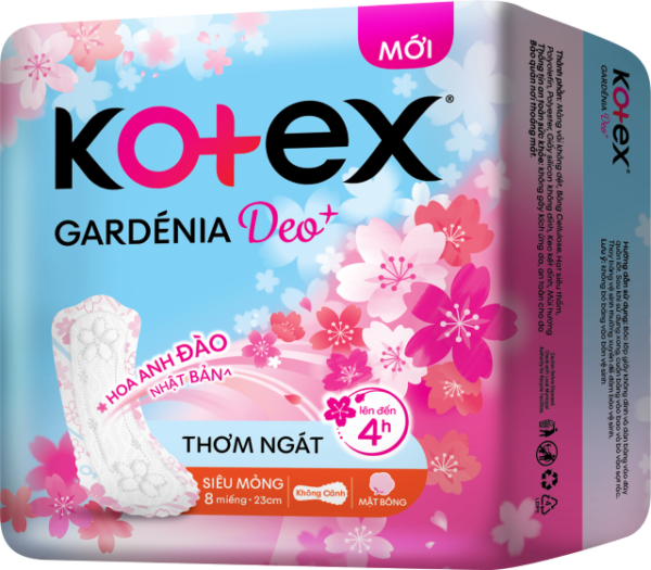 Băng Vệ Sinh Kotex Gardenia Deo+ Siêu Mỏng Không Cánh 23cm Gói 8 Miếng