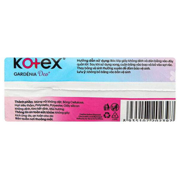 Băng Vệ Sinh Kotex Gardenia Deo+ Siêu Mỏng Cánh 23cm Gói 8 Miếng