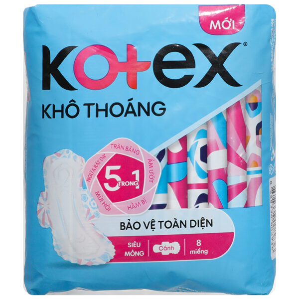 Băng Vệ Sinh Kotex Khô Thoáng Bảo Vệ Toàn Diện Dày Cánh 8 miếng