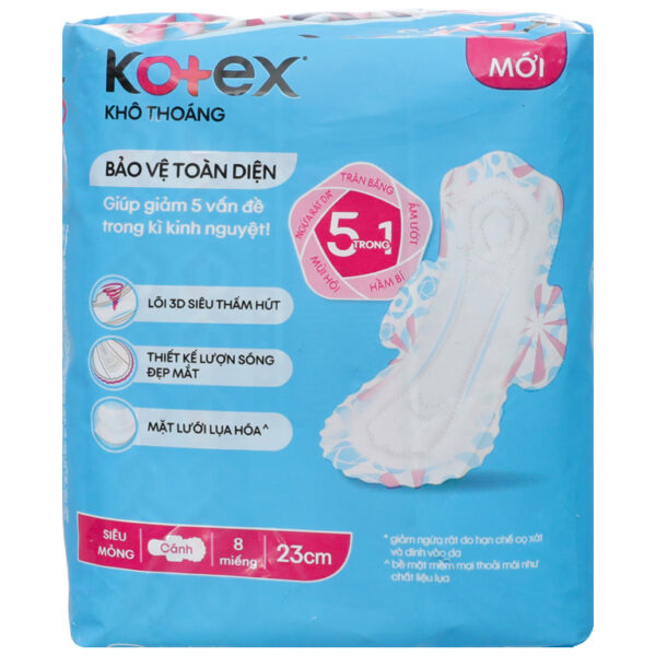 Băng Vệ Sinh Kotex Khô Thoáng Bảo Vệ Toàn Diện Dày Cánh 8 miếng