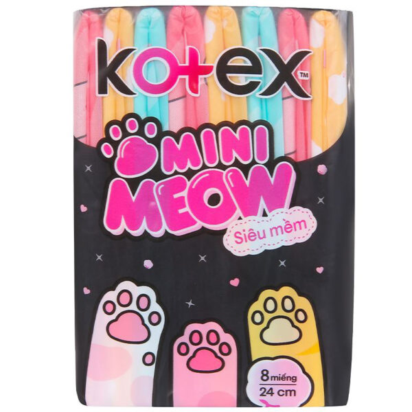 Băng Vệ Sinh Kotex Mini Meow Mỏng Cánh 24cm Gói 8 Miếng