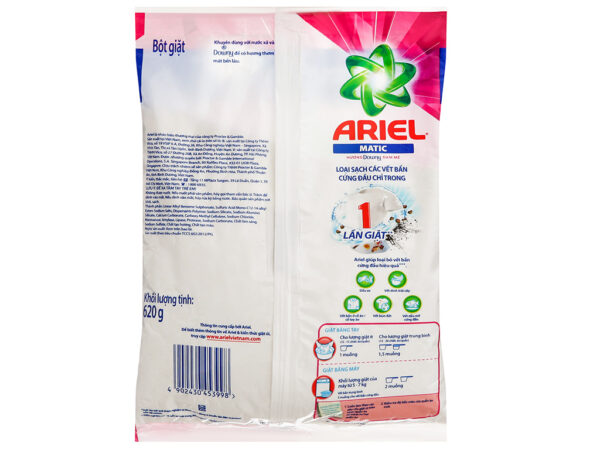 Bột giặt Ariel Sạch hoàn hảo - Khử mùi hôi hương Downy đam mê túi 620g