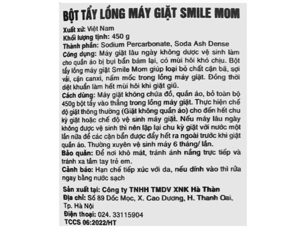 Bột vệ sinh lồng máy giặt Smile Mom túi 450g