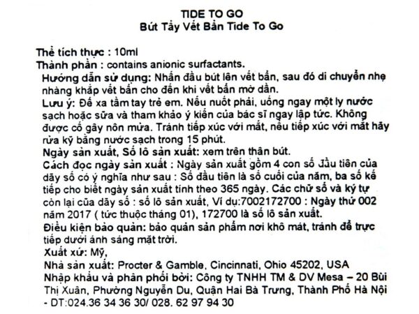 Bút tẩy vết bẩn Tide To Go 10ml