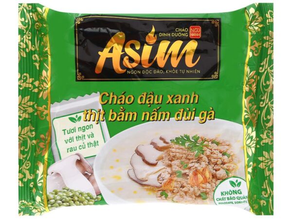 Cháo dinh dưỡng ASIM vị đậu xanh thịt bằm nấm đùi gà gói 74g