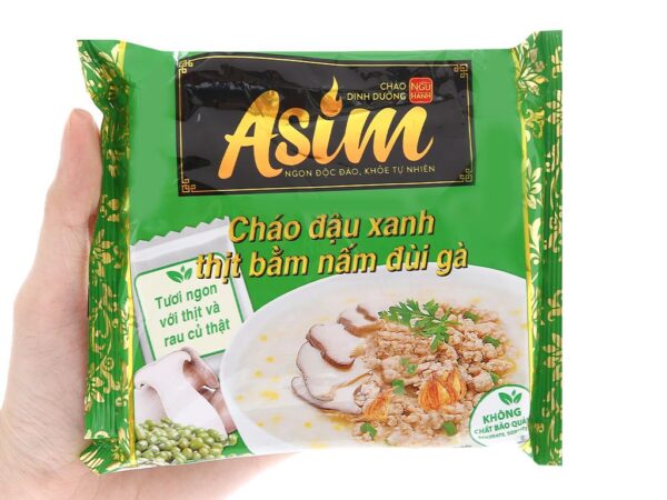 Cháo dinh dưỡng ASIM vị đậu xanh thịt bằm nấm đùi gà gói 74g