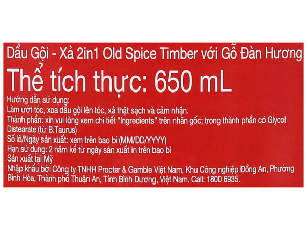 Dầu gội nước hoa Old Spice 2 In 1 hương gỗ 650ml