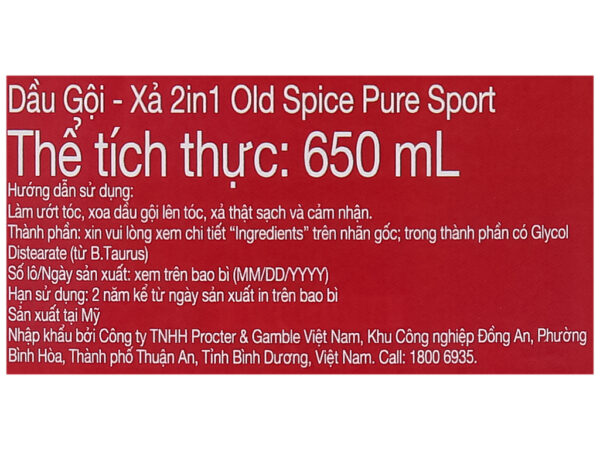 Dầu gội nước hoa Old Spice 2 In 1 hương thể thao 650ml