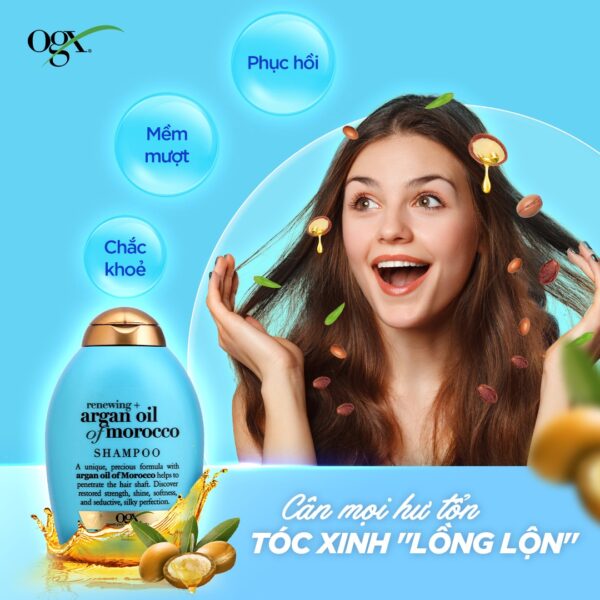 Dầu Gội OGX Argan Oil Xanh Giúp Phục Hồi Tóc Hư Tổn 385ml