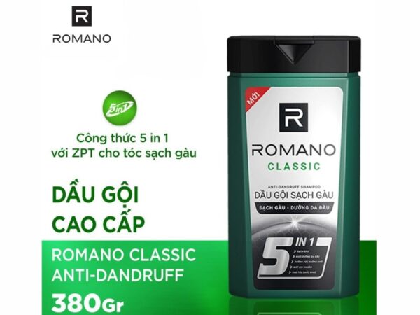 Dầu gội cao cấp Romano Classic 5in1 - chai 380g (xanh lá)