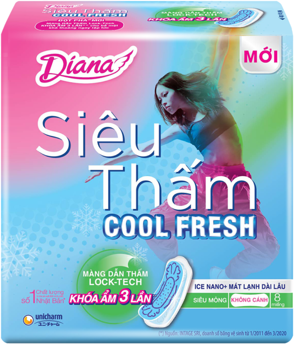 Băng Vệ Sinh Diana Siêu Thấm Cool Fresh Siêu Mỏng Không Cánh 8 Miếng