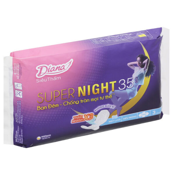 Băng Vê Sinh Diana Super Night Siêu Bảo Vệ Có Cánh 35CM Gói 3 Miếng