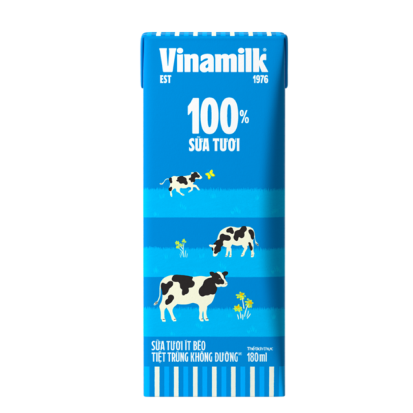 Sữa tươi tiệt trùng ít đường Vinamilk 100% Sữa tươi hộp 180ml