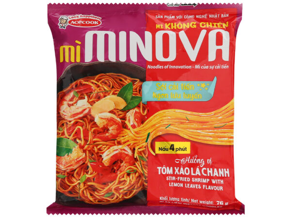 Mì không chiên Minova hương vị tôm xào lá chanh gói 76g