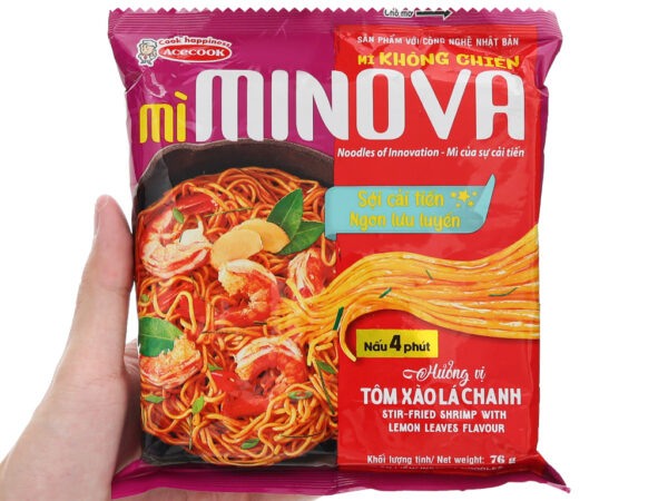 Mì không chiên Minova hương vị tôm xào lá chanh gói 76g