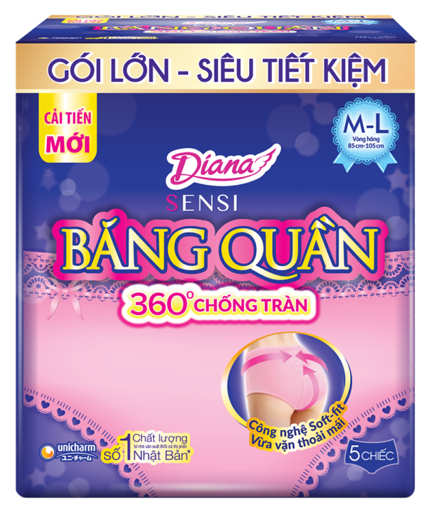 Băng Vệ Sinh Diana Sensi Băng Quần 360 Chống Tràn Size M-L 5 Miếng