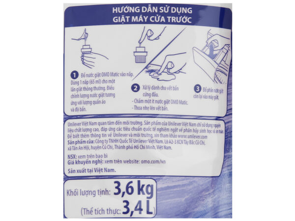 Nước giặt OMO Matic cửa trước ngăn mùi ẩm mốc túi 3.6kg