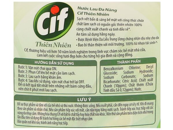 Nước lau đa năng Cif thiên nhiên hương chanh sả chai 500ml