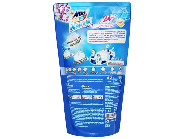 Nước Giặt Attack Khử Mùi Extra Hương Oải Hương 1.4L