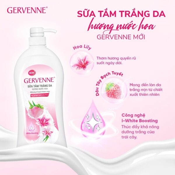 Sữa Tắm Gervenne Trắng Da Dâu Tây Bạch Tuyết và Lily Hồng 1.2L