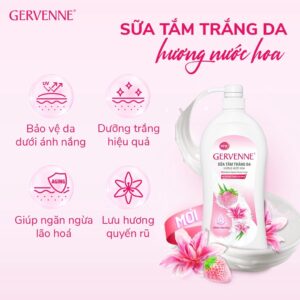 Sữa Tắm Gervenne Trắng Da Dâu Tây Bạch Tuyết và Lily Hồng 1.2L