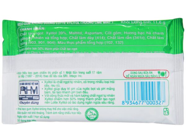 Kẹo gum không đường Lotte Xylitol hương Lime Mint vỉ 11.6g