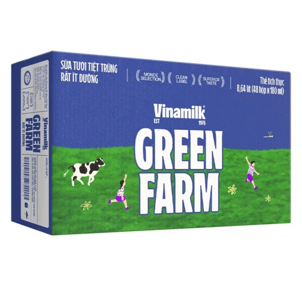 Sữa Tươi Tiệt Trùng Vinamilk Green Farm - Sữa Tươi 100% Ít Đường 180ml