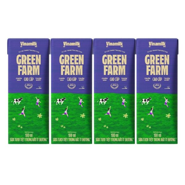 Sữa Tươi Tiệt Trùng Vinamilk Green Farm - Sữa Tươi 100% Ít Đường 180ml