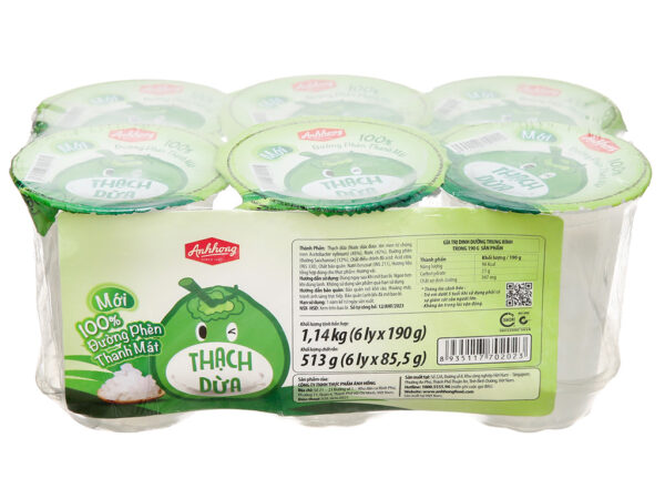 Thạch dừa Ánh Hồng lốc 6 ly 190g