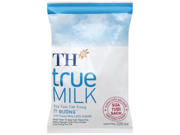 Sữa tươi tiệt trùng ít đường TH true MILK bịch 220ml