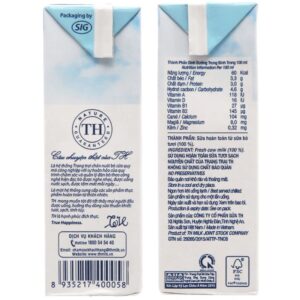 Sữa tươi tiệt trùng nguyên chất không đường TH true MILK hộp 180ml