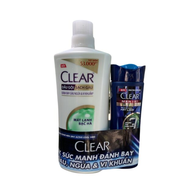 Dầu gội Clear mát lạnh bạc hà 630g + Dầu gội 3in1 mát lạnh 140g