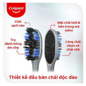 Bộ 2 Bàn Chải Đánh Răng Colgate 360 Charcoal Spiral Lông Chải Xoắn Kép Phủ Than