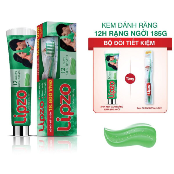 Combo Kem Đánh Răng Lipzo 12 Giờ Rạng Ngời 185g Và Bàn Chải